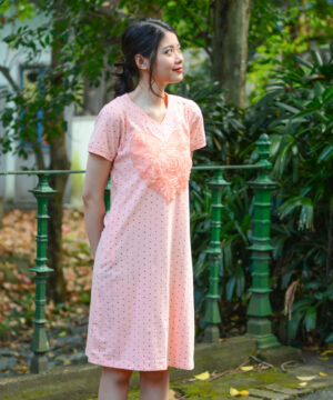 Đầm trái tim chấm bi hồng cam