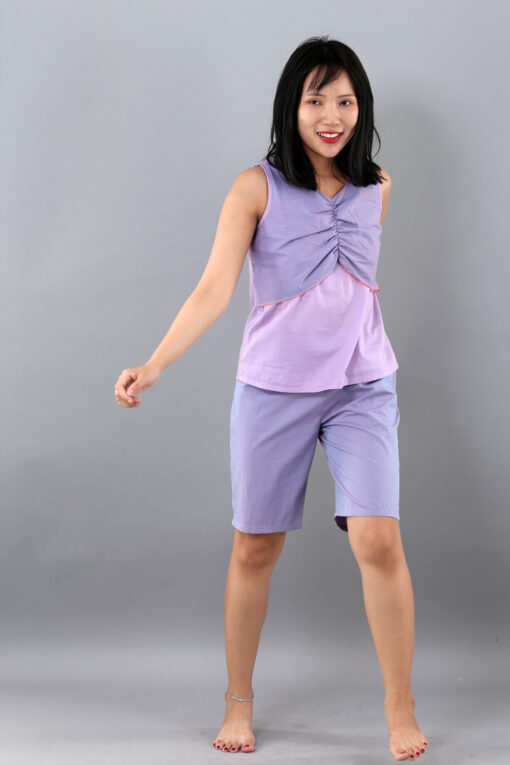 Bộ nơ ngực tím quần lửng