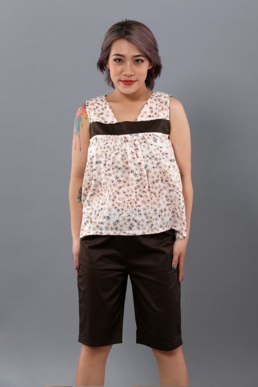 Bộ mullet hoa bi nâu quần lửng