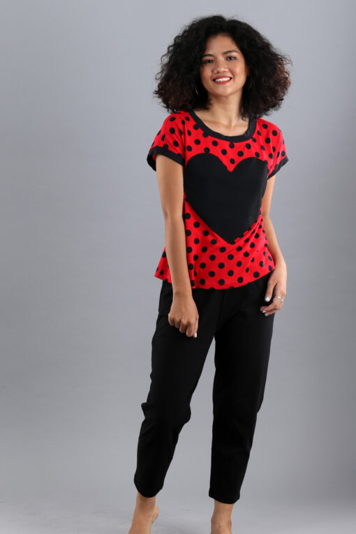 Bộ trái tim chấm bi đỏ quần dài