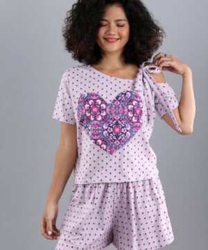 Bộ trái tim chấm bi tím quần ngắn