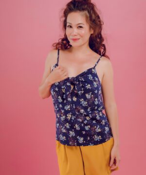 Bộ hai dây xanh hoa quần vàng